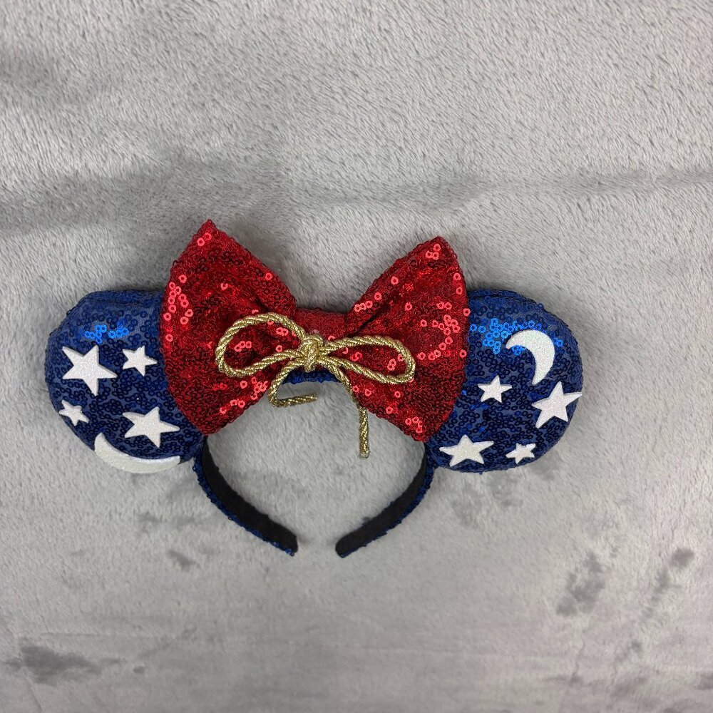 Disney Sorcerer Mickey Mouse Custom Made Sequin Ears Headband Adult Size - Picture 3 of 6